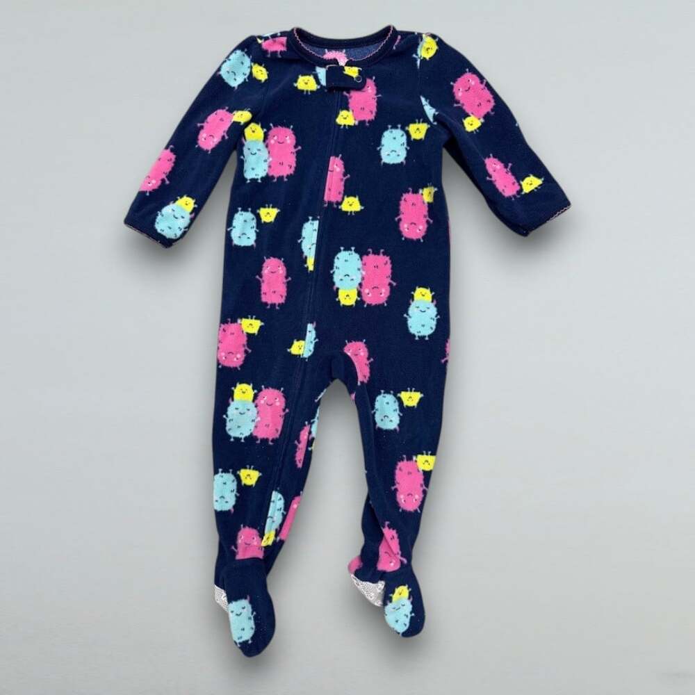 Baby Girls 12M Fleece Footed Pajama Sleeper Monster Print Zip Up
